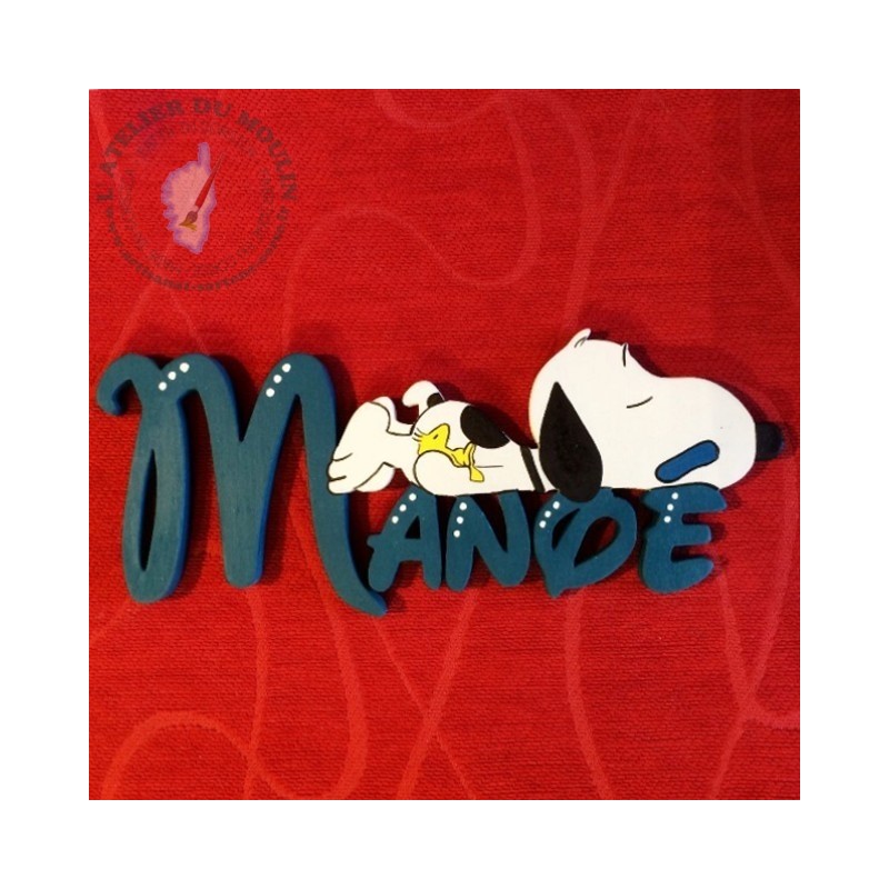Plaque de porte prénom décoré avec Snoopy