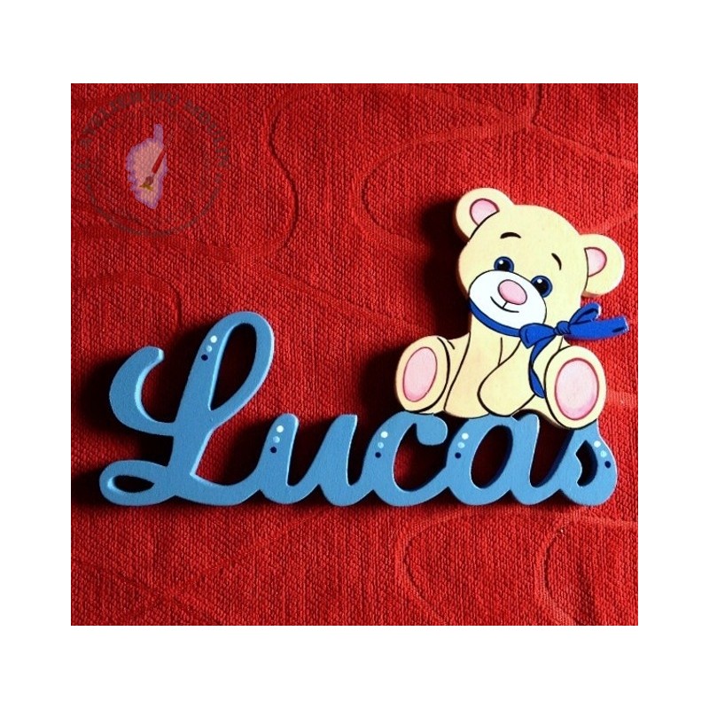 Plaque de porte prénom décoré d'un petit ourson