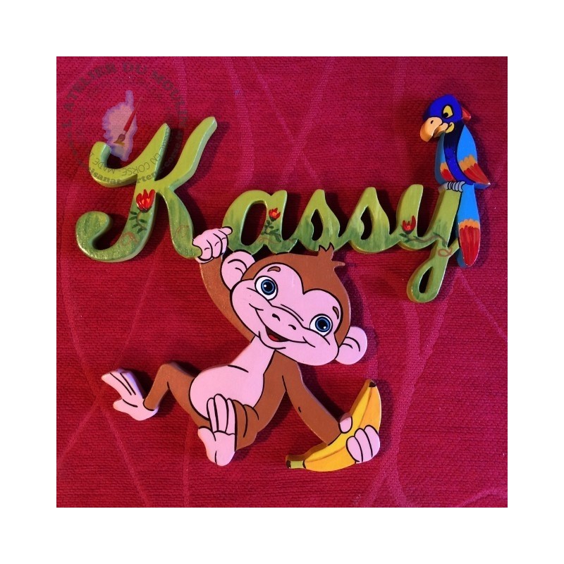Plaque de porte prénom décoré avec un petit singe