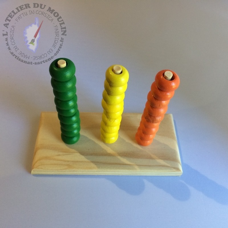 Boulier de 3 fois 9 perles en bois pour apprendre à compter les dizaines
Inspiré de la méthode Montessori