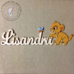 Plaque de porte prénom décoré avec Simba bébé