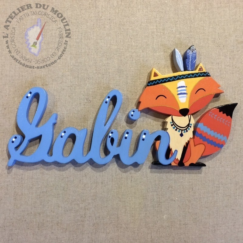Prenom Decore Avec Le Petit Renard Indien Couleur Du Prenom Bleu Poudre Couleur Camaieu De Bleus