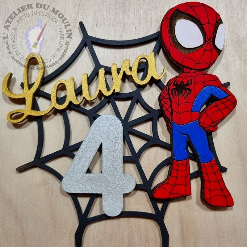 Décoration Spiderman pour gâteau Couleur du Prénom Or Couleur du chiffre  Argent