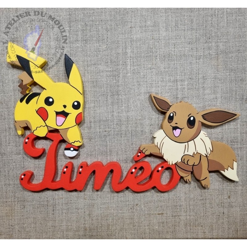 Plaque de porte personnalisée avec Pikachu et Evoli les Pokemons