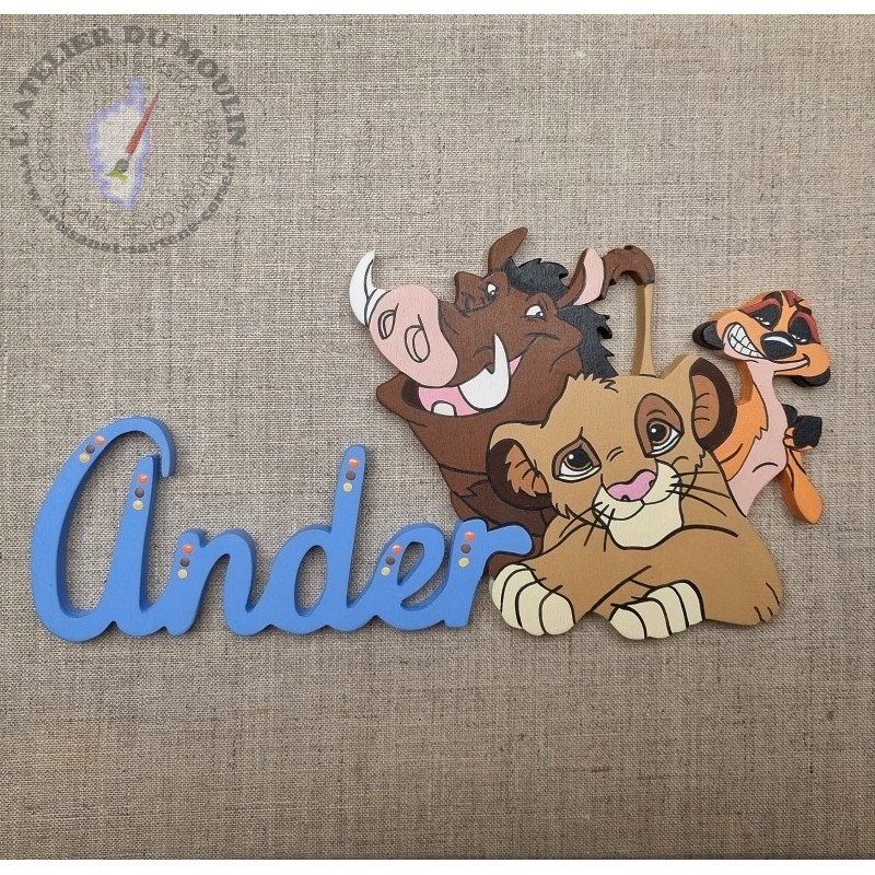 Plaque de porte le Roi Lion avec Timon, Pumba et Simba