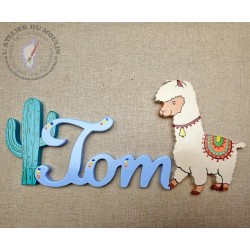 Placue de porte avec un gentil lama et son cactus