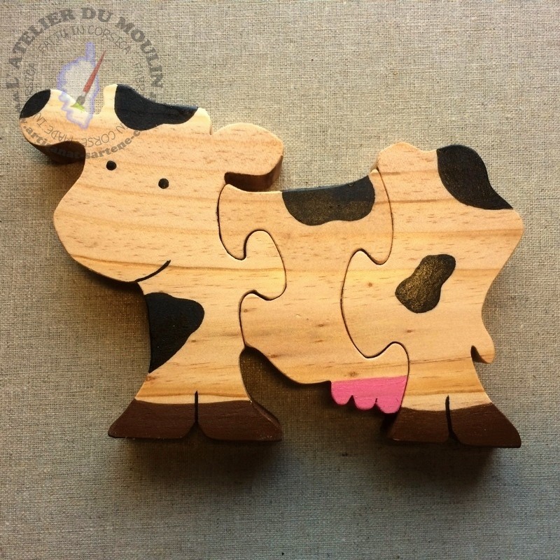 Puzzle Vache en pin massif 3 pièces
